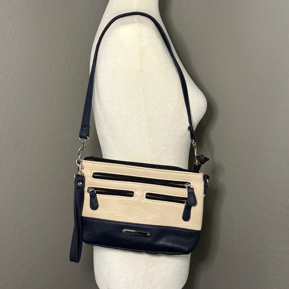 Stone Mountain Off White & Navy Blue Shoulder Bag